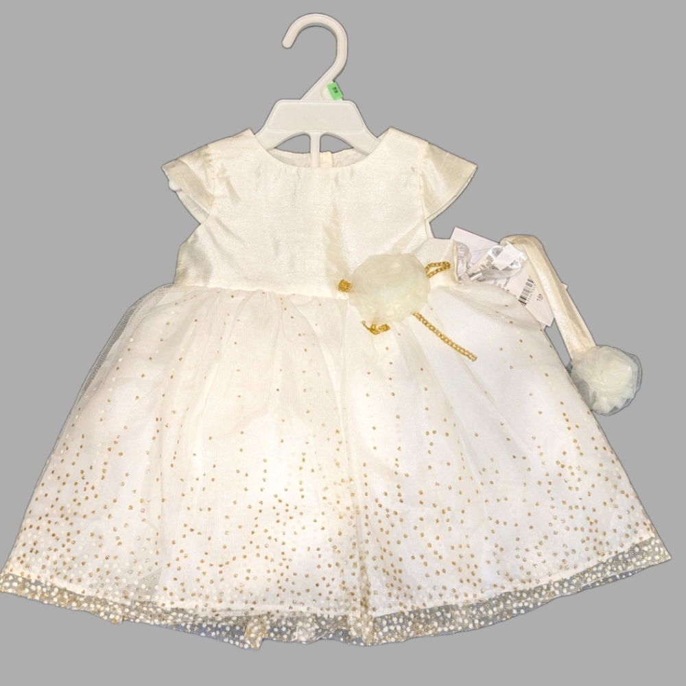 Special Occasion by Marmellata (3PC) Dress Off White With Gold, Headband